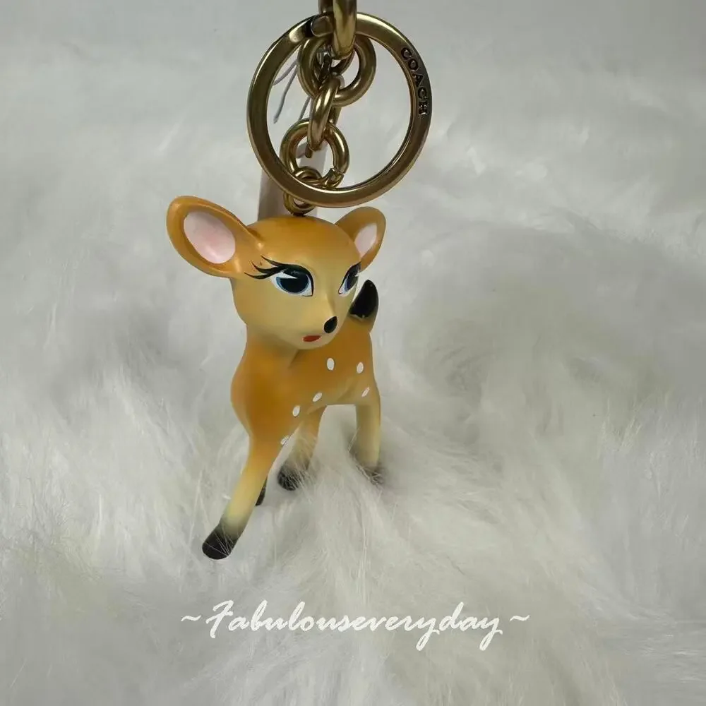 Coach Deer Bag Charm Keyring CCD40 Resin Metal Brass Tan NWT